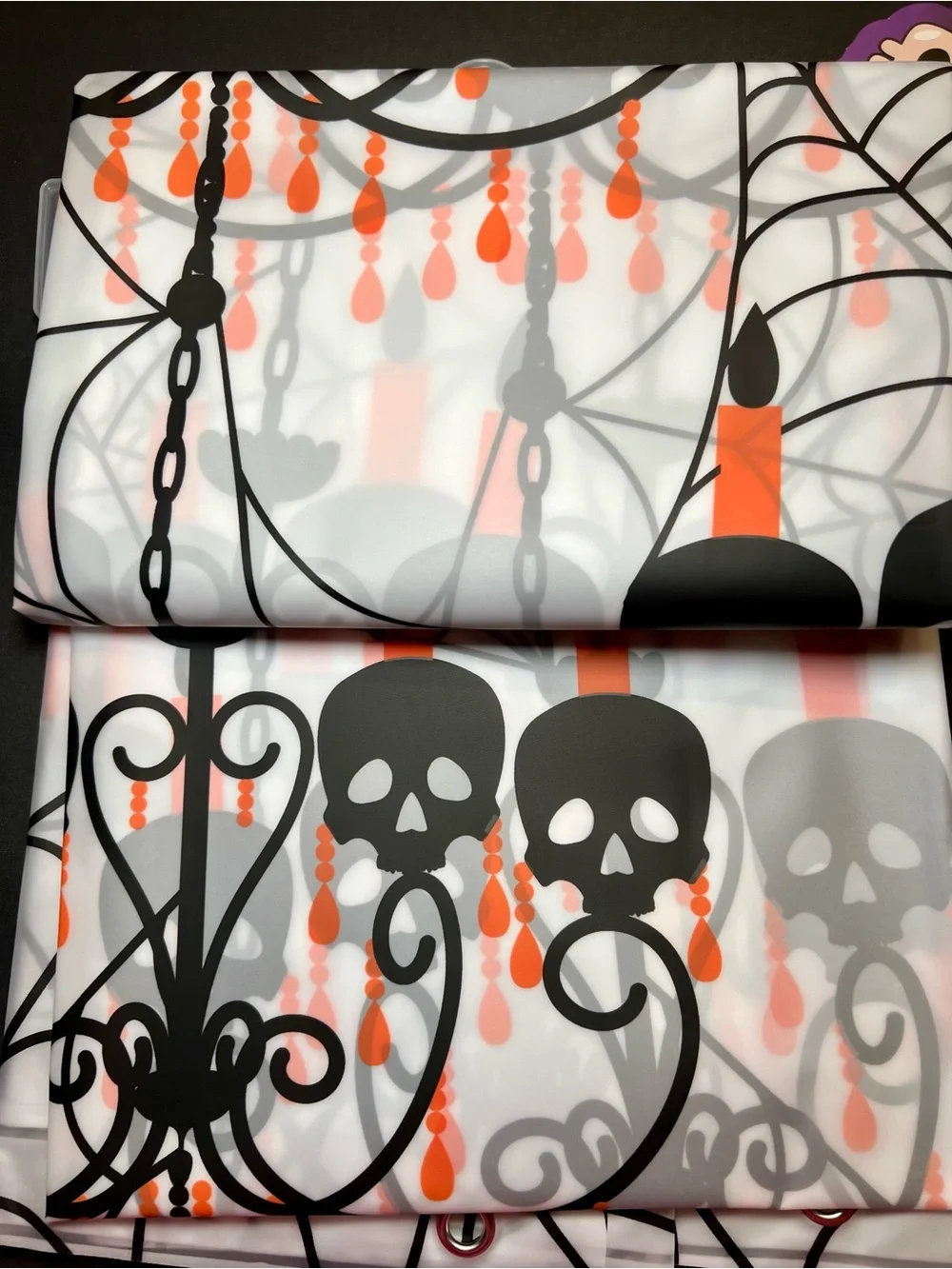 Halloween Skull Chandelier Peva Shower Curtain Black and Orange Metal Grommets